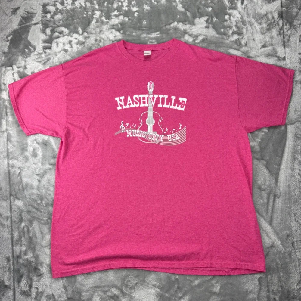 Fruit‎ of the Loom Nashville Music City USA Guitar T-Shirt Pink 2XL Souvenir Tee
